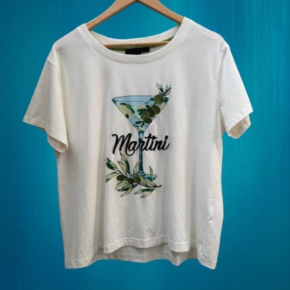 Jane +‎ Delancey Women's Martini Graphic Tee Embroidered White Medium